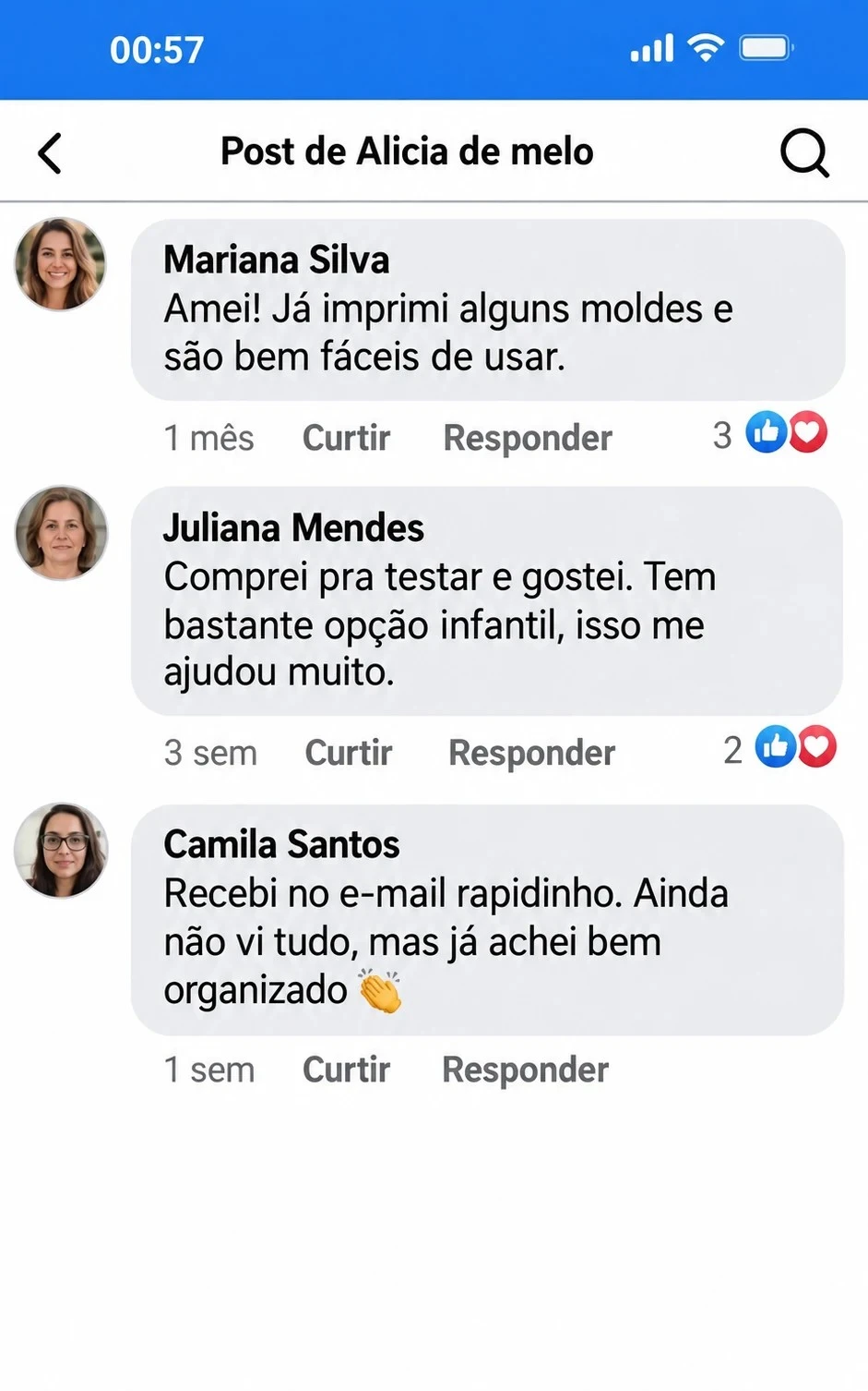 Comentários de clientes sobre facilidade de uso e organização do material