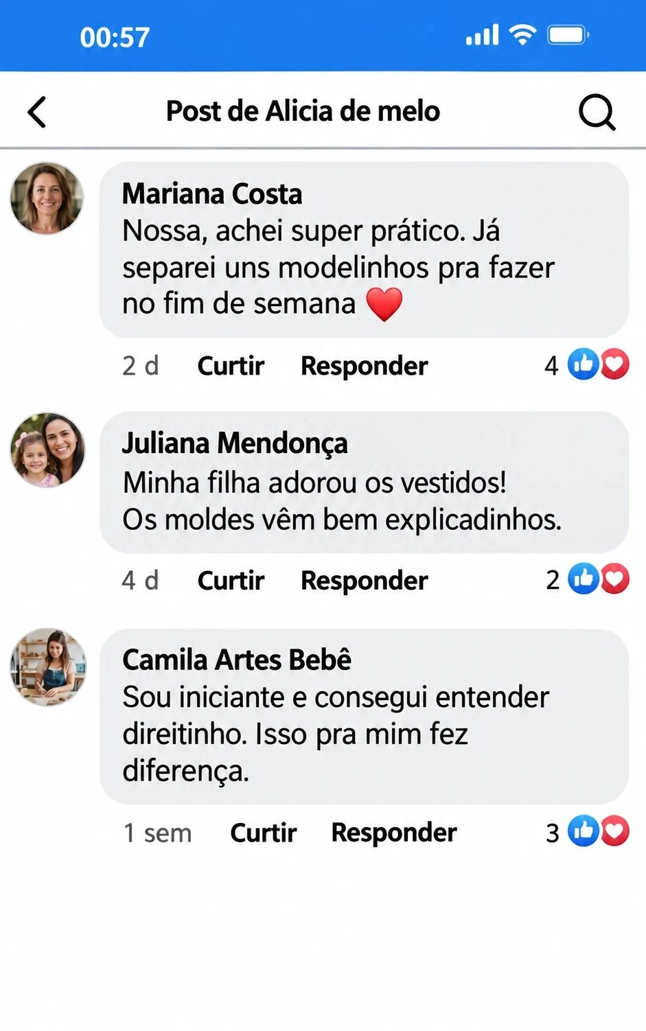 Comentários de clientes sobre praticidade e variedade dos moldes